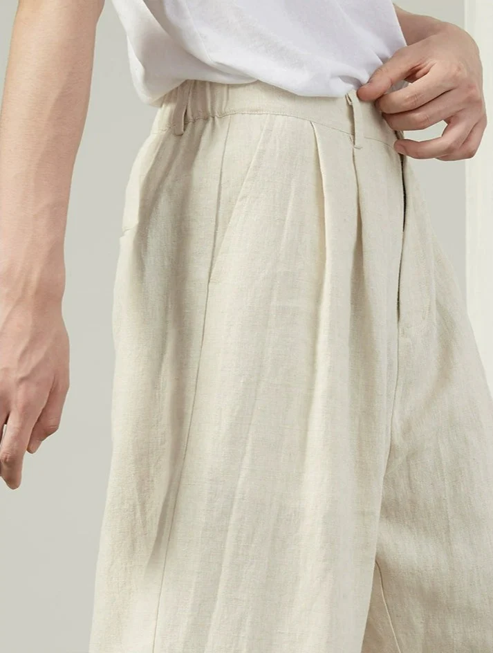 Linen Wide Leg Trousers with Pockets - Image 4