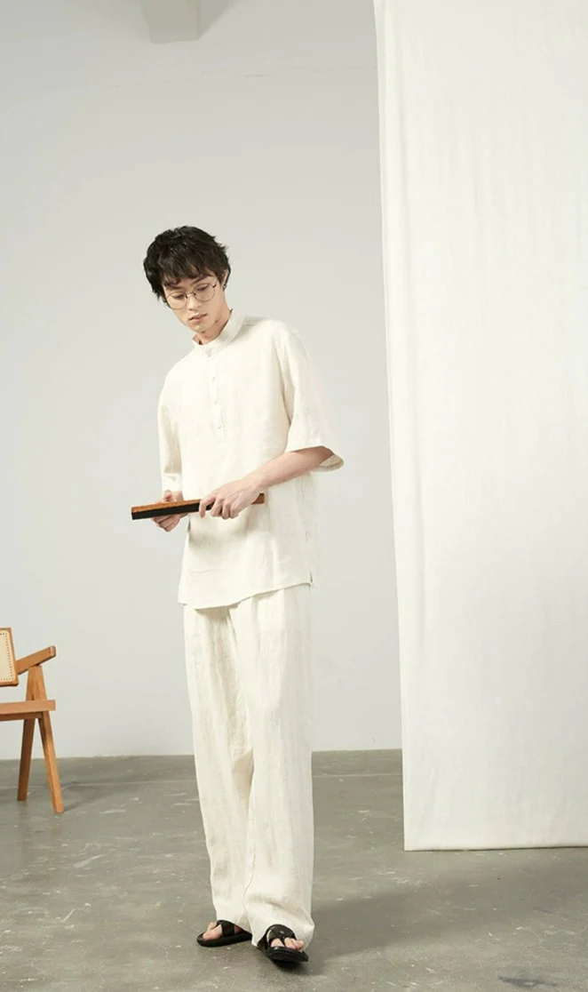 Linen Wide Leg Trousers with Pockets - Image 6