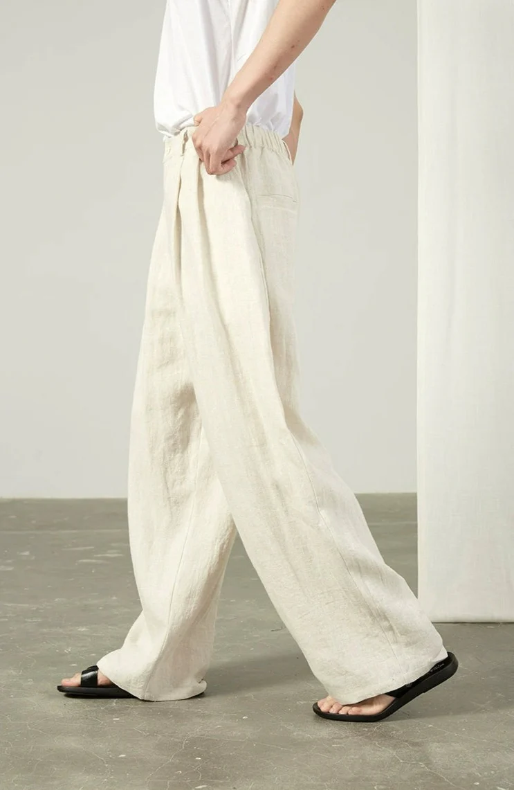 Linen Wide Leg Trousers with Pockets - Image 7