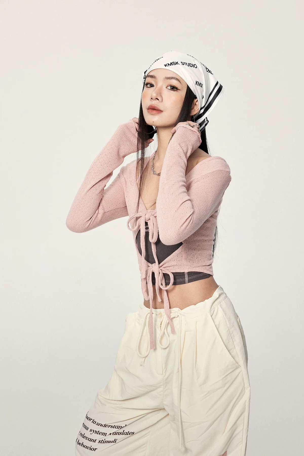 Long Sleeve Crop Top with Lace-Up Detail - Image 13