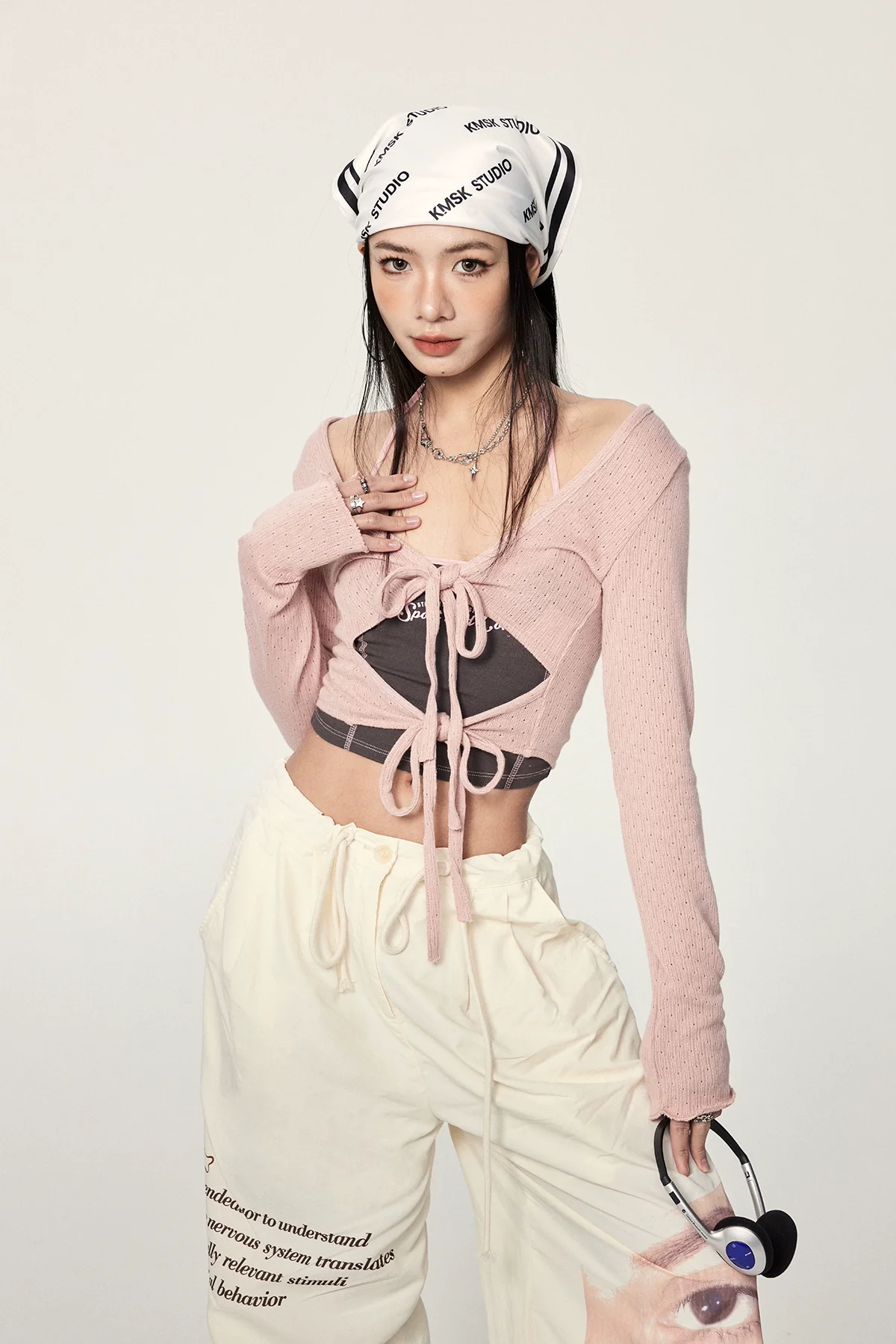 Long Sleeve Crop Top with Lace-Up Detail - Image 18