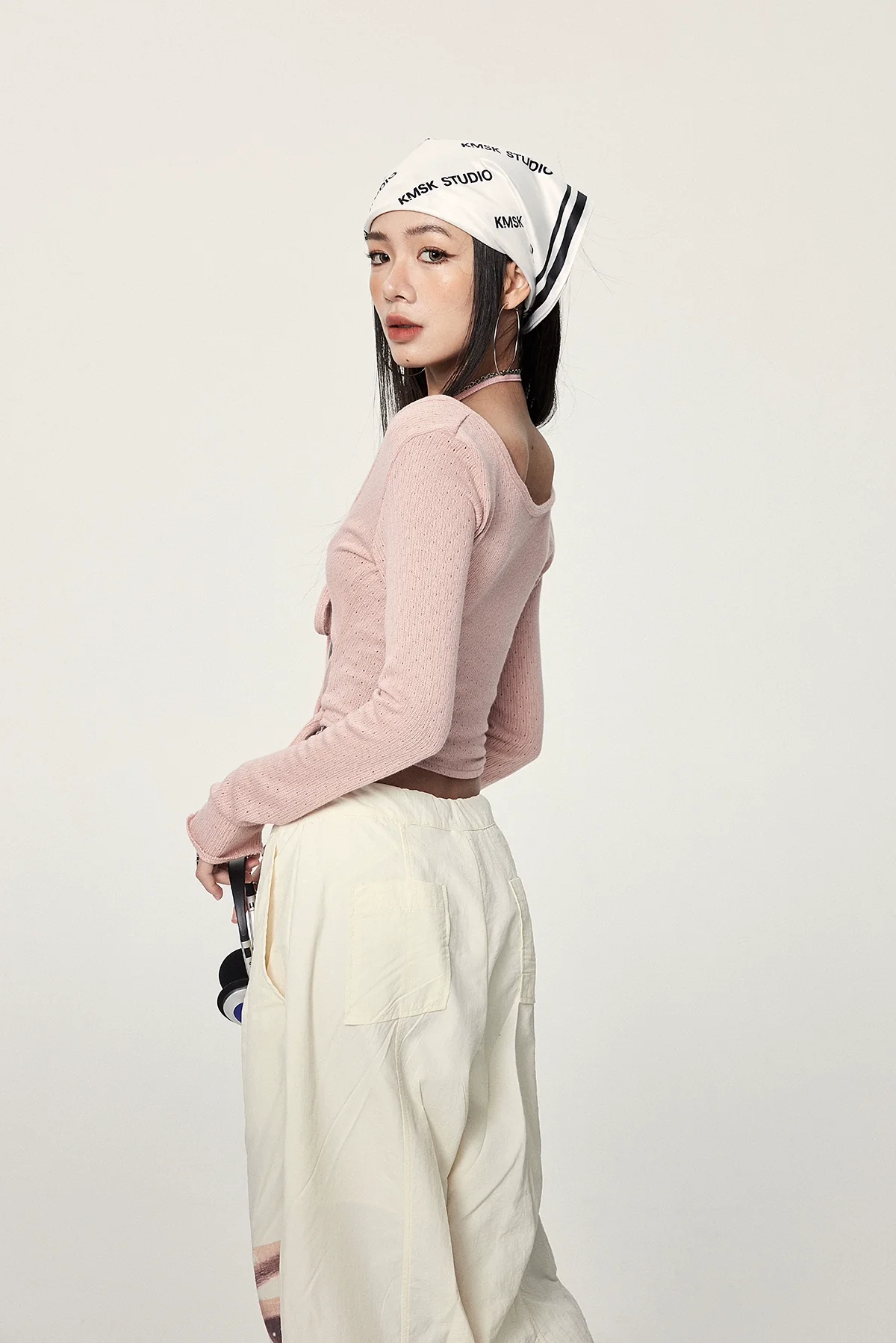 Long Sleeve Crop Top with Lace-Up Detail - Image 6