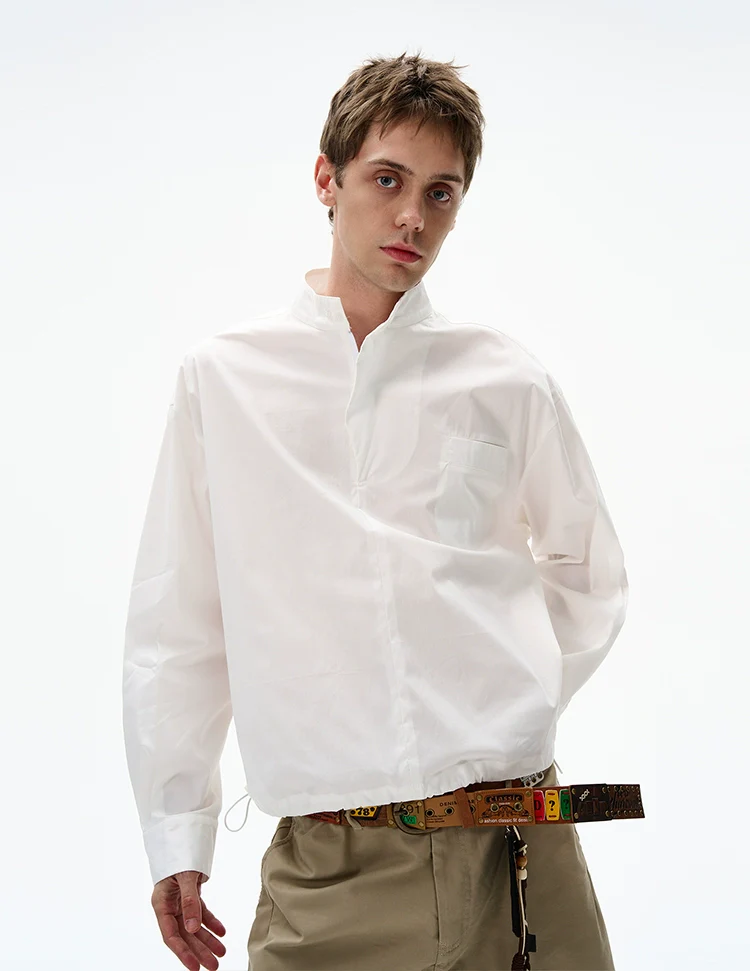 Mandarin Collar Long Sleeve Popover Quarter-Zip Shirt