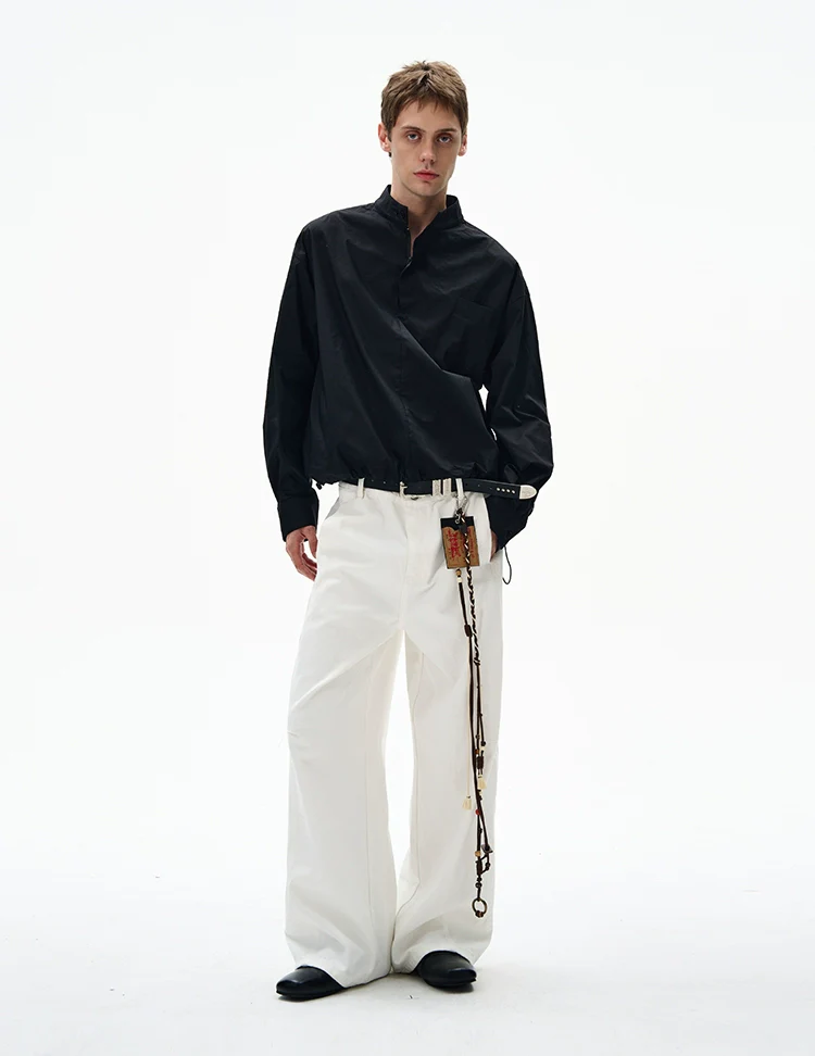 Mandarin Collar Long Sleeve Popover Quarter-Zip Shirt - Image 12