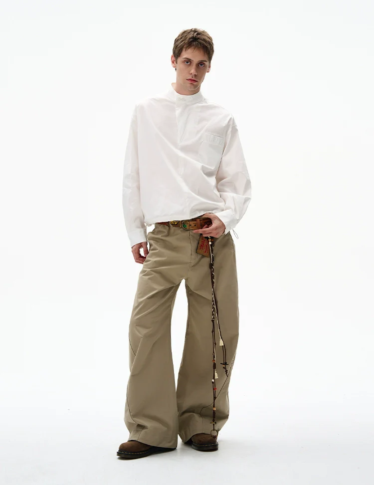 Mandarin Collar Long Sleeve Popover Quarter-Zip Shirt - Image 6
