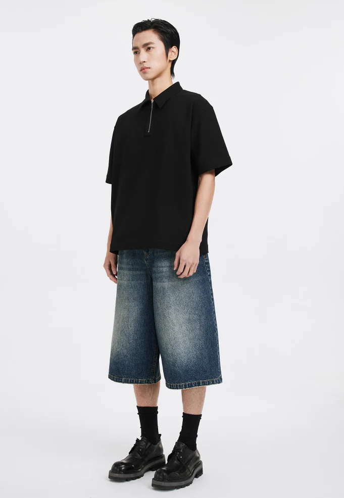 Textured Zip Polo Shirt Short Sleeve - Image 5