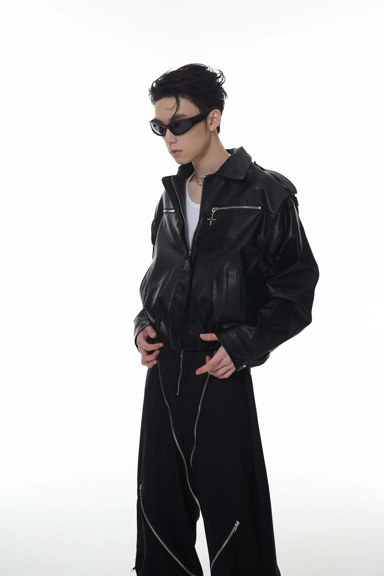 Mid-Crop Faux Leather Jacket - Image 4