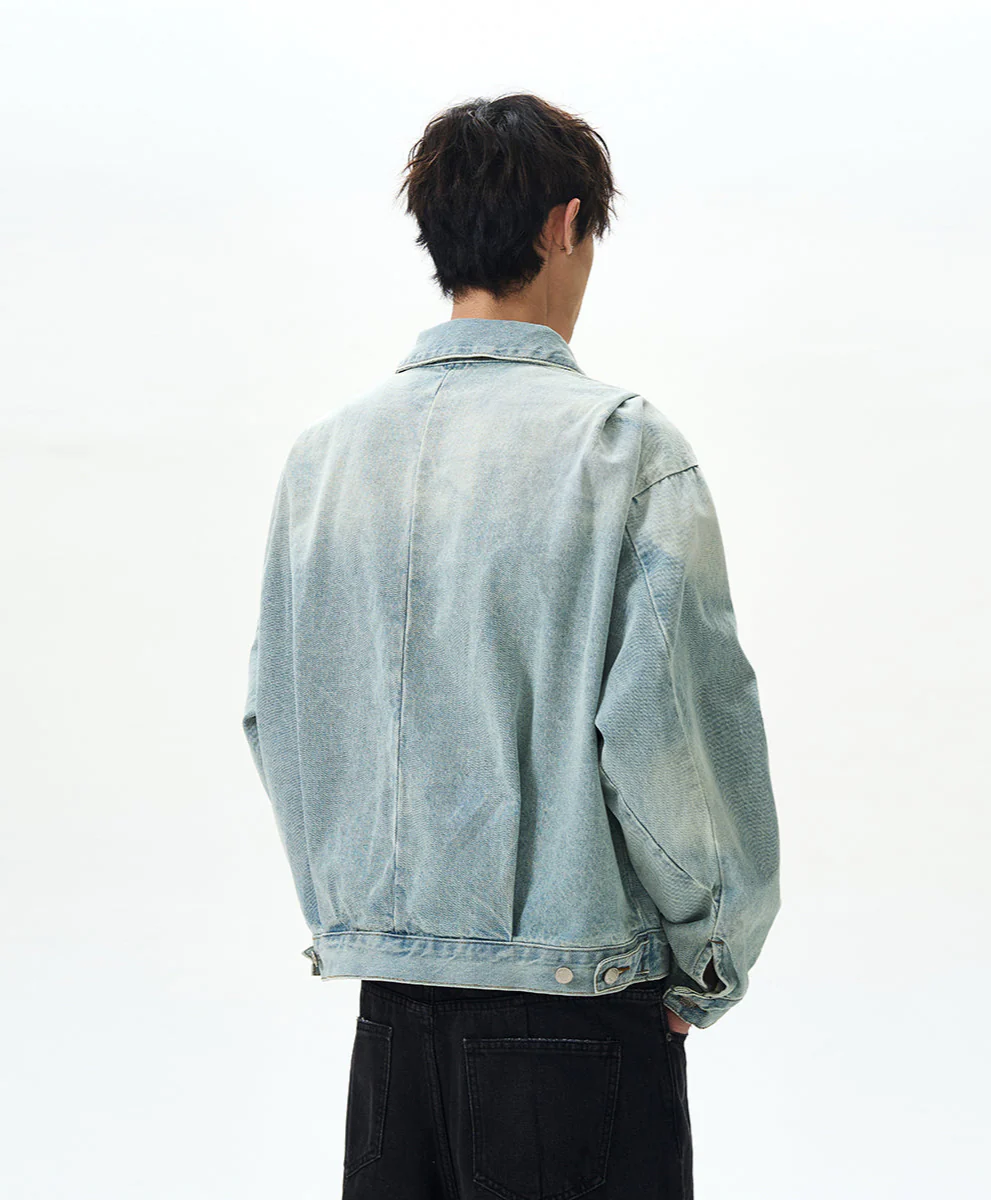 Mid-Crop Gradient-Wash Zip Up Denim Jacket - Image 8