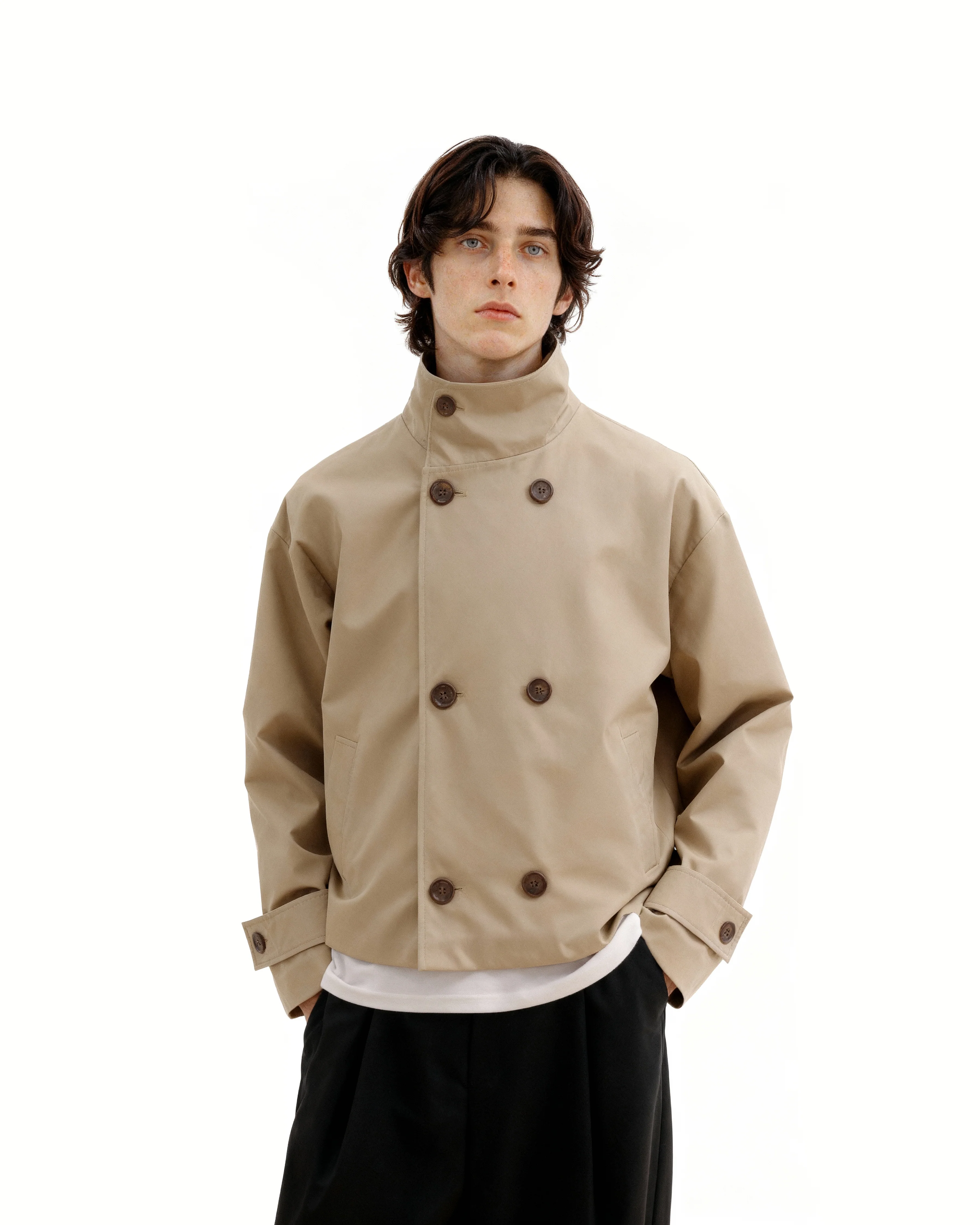 Mid-Crop Trench Double-Breasted Jacket