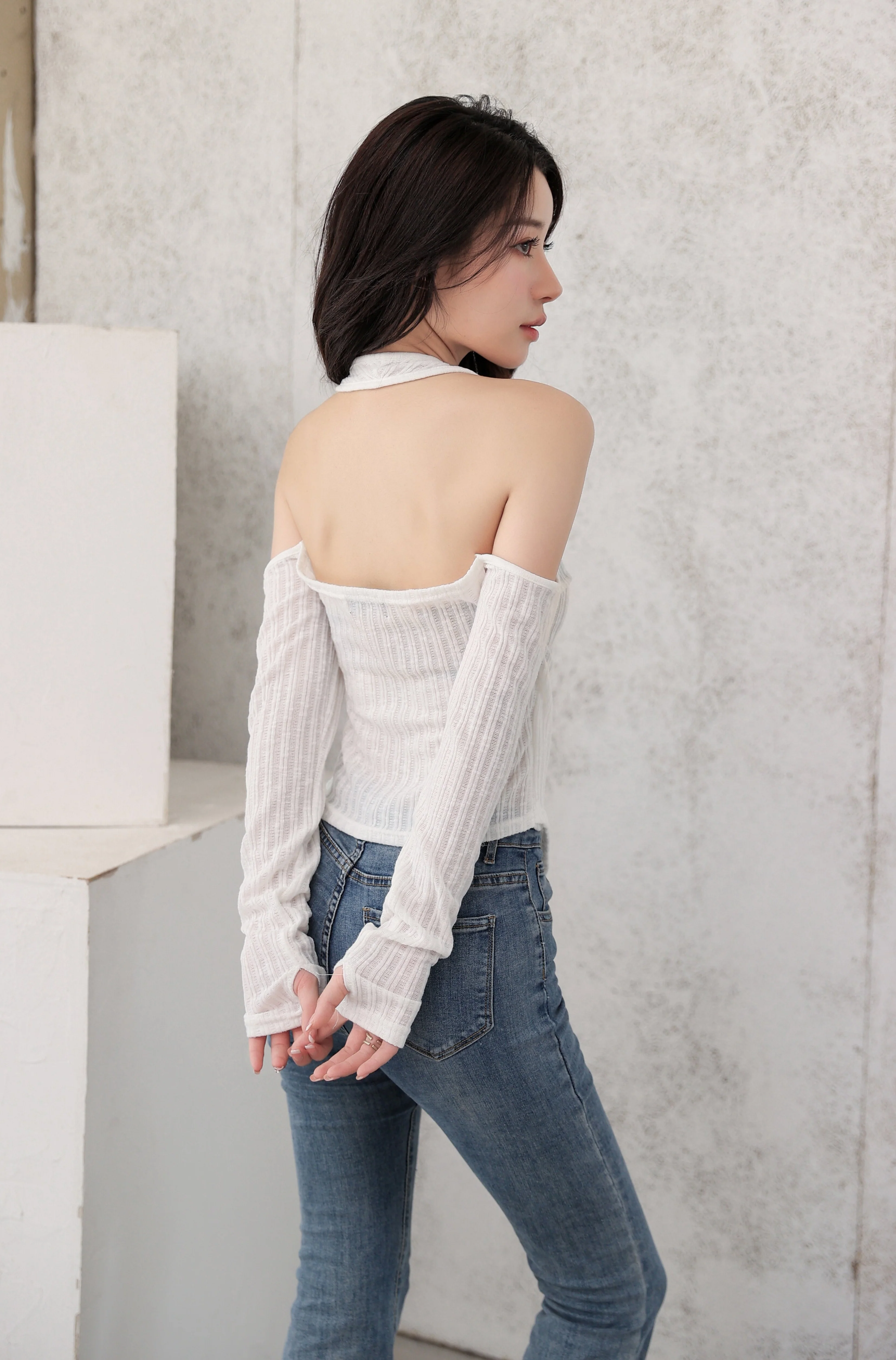 Mock Layer Cold Shoulder Knit Crop Top - Image 15