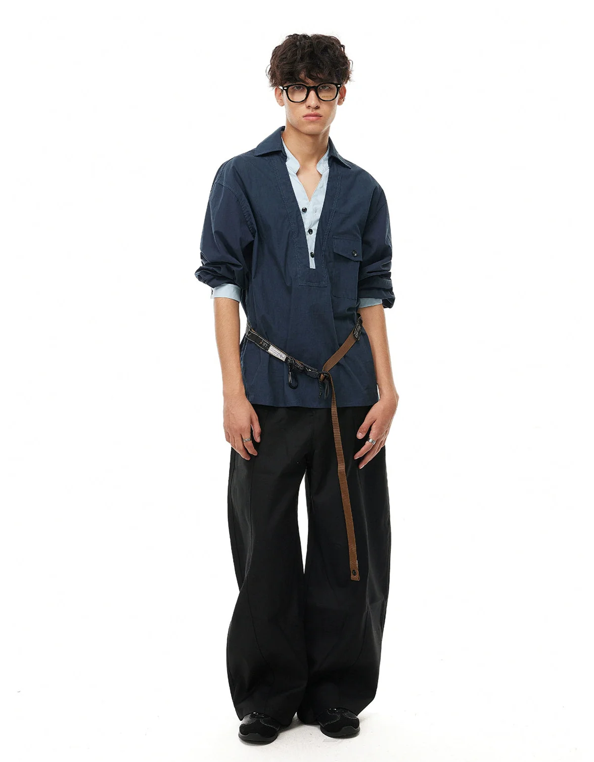 Mock Layered Popover Shirt with Button Neck - Image 14