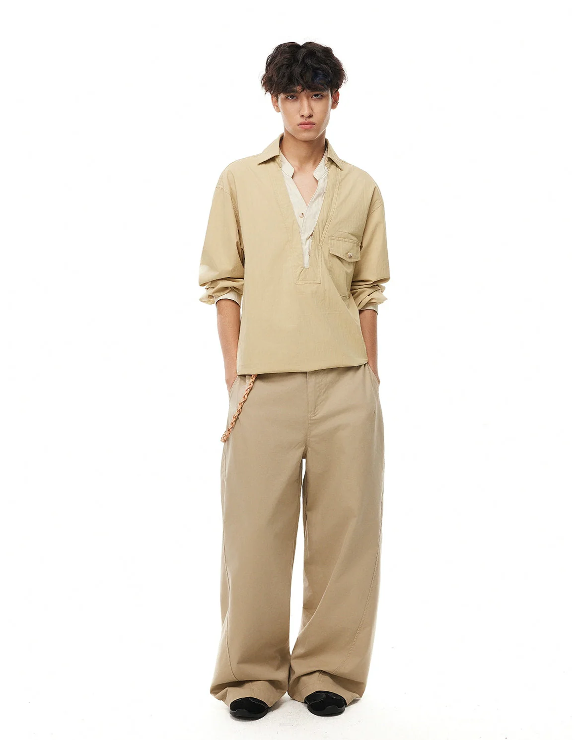 Mock Layered Popover Shirt with Button Neck - Image 6