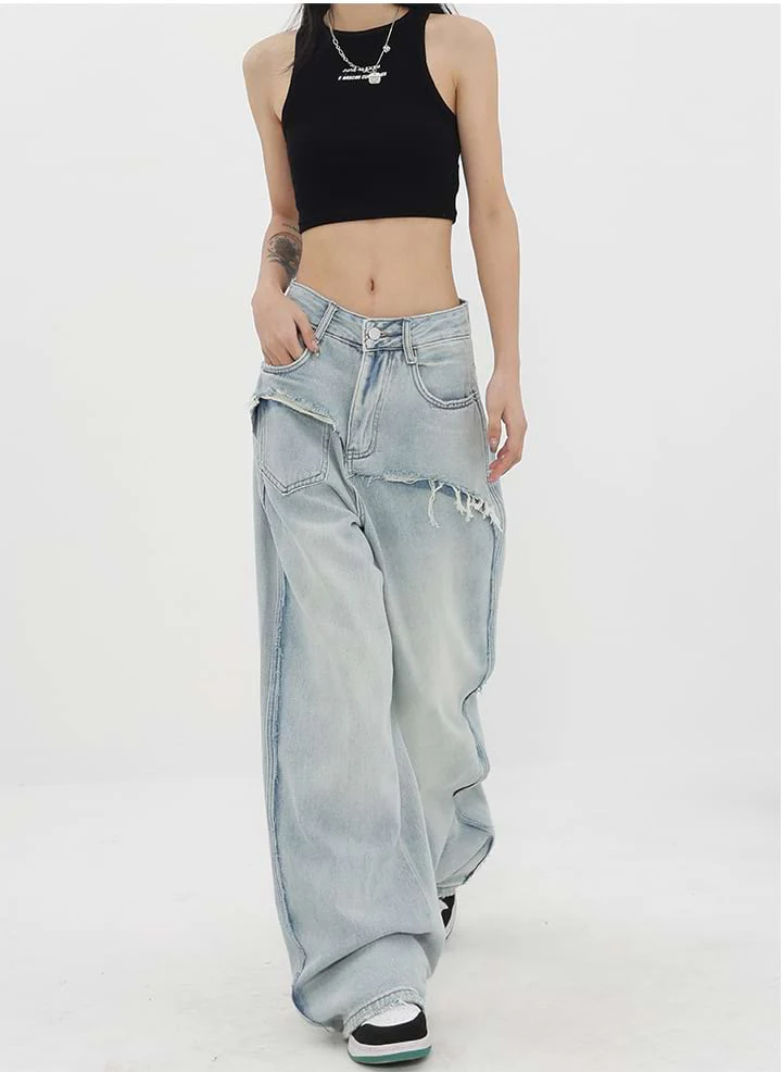 Mock Two-Piece Faded Distressed Jeans - Image 11