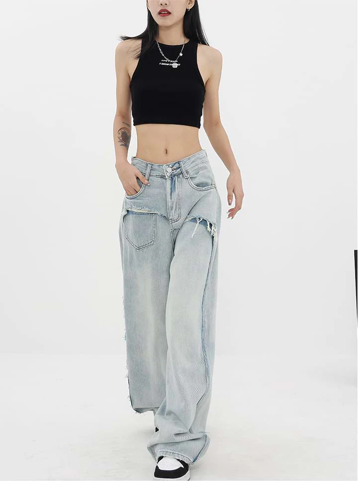 Mock Two-Piece Faded Distressed Jeans - Image 12