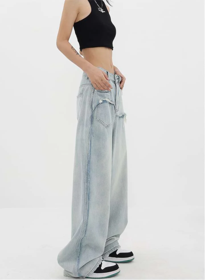 Mock Two-Piece Faded Distressed Jeans - Image 13