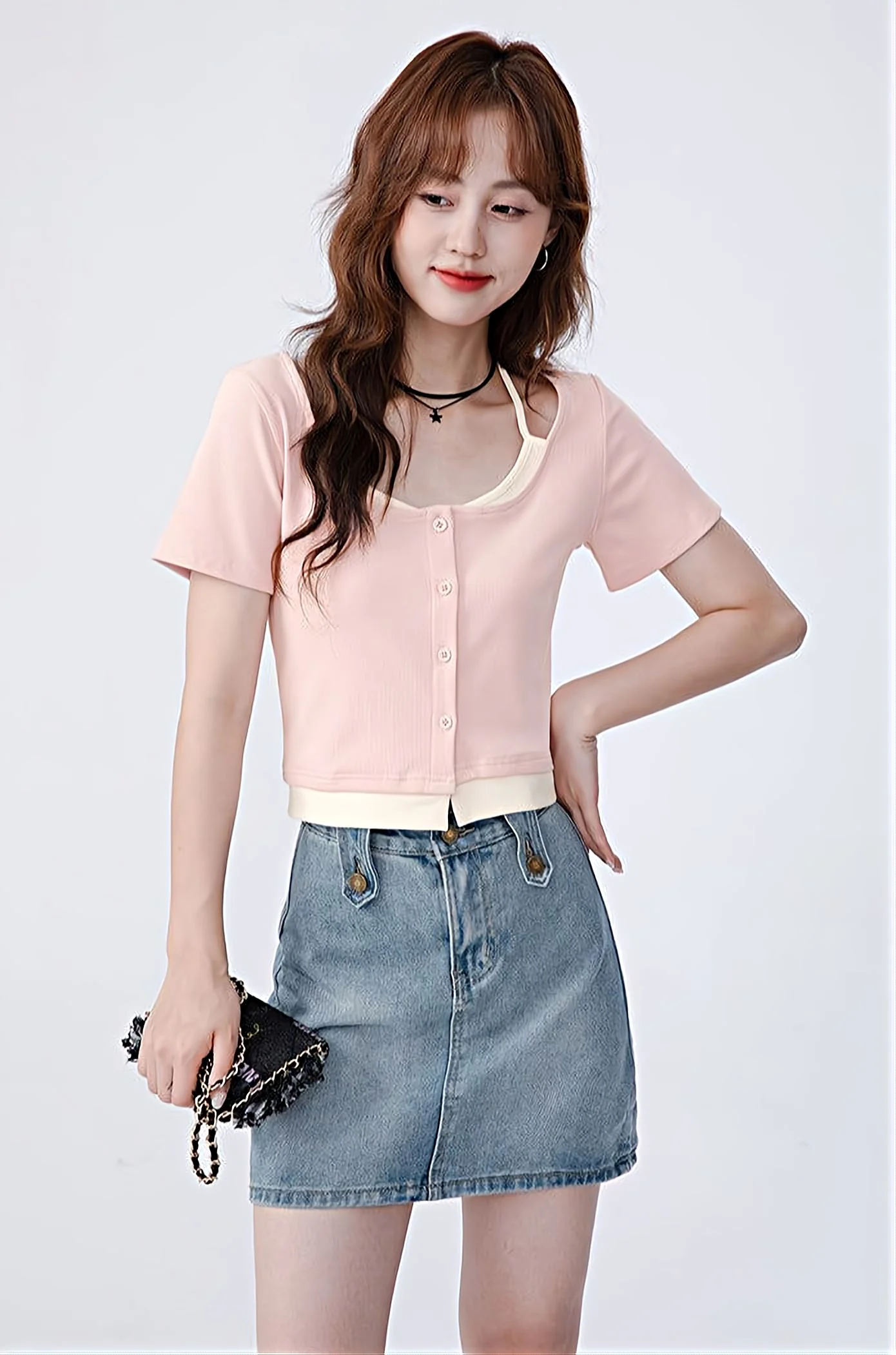 Mock Two-Piece Short Sleeve Top - Image 2