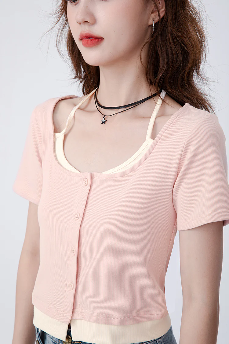 Mock Two-Piece Short Sleeve Top - Image 5