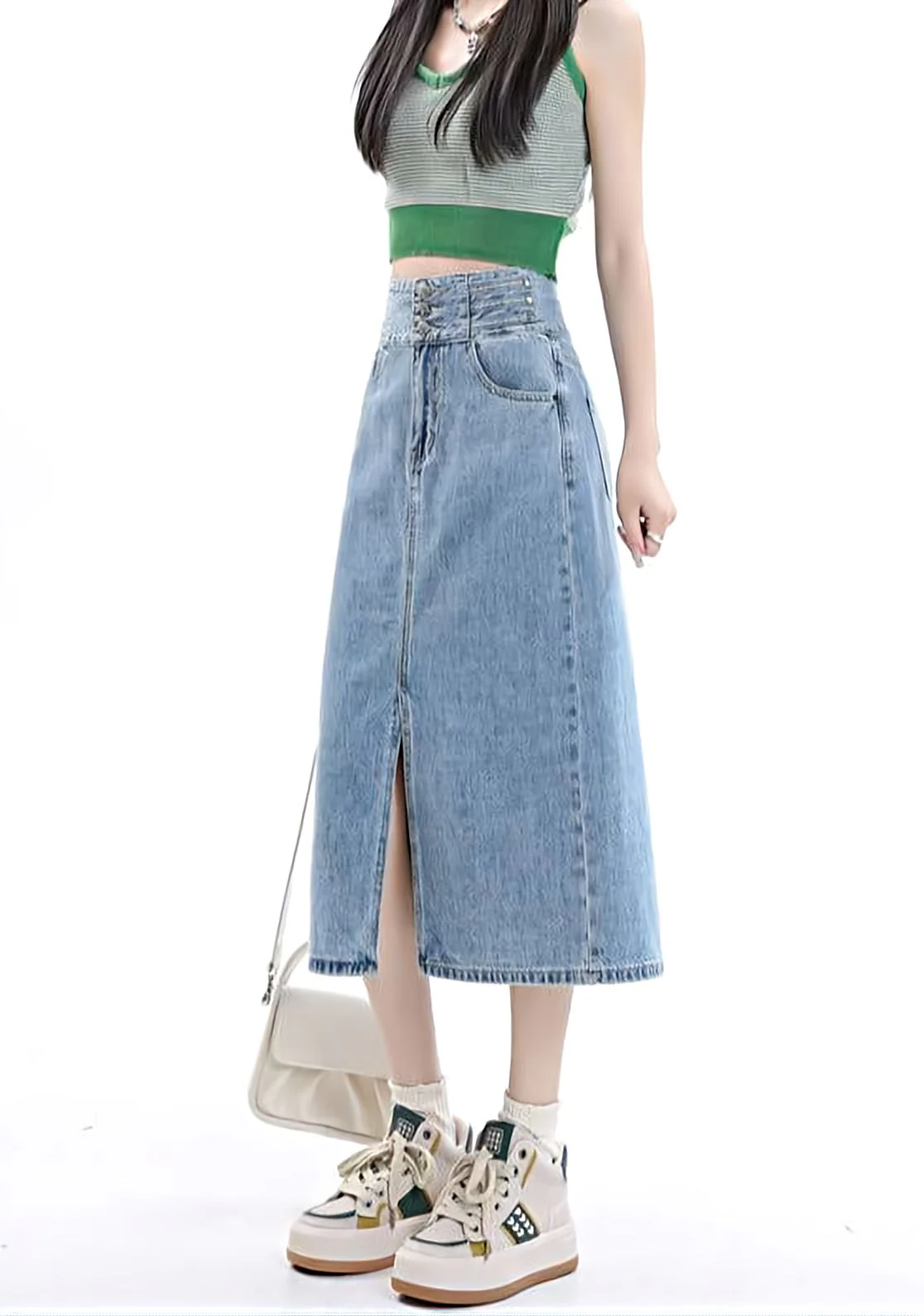 Multi Button Denim Midi Skirt - Image 6