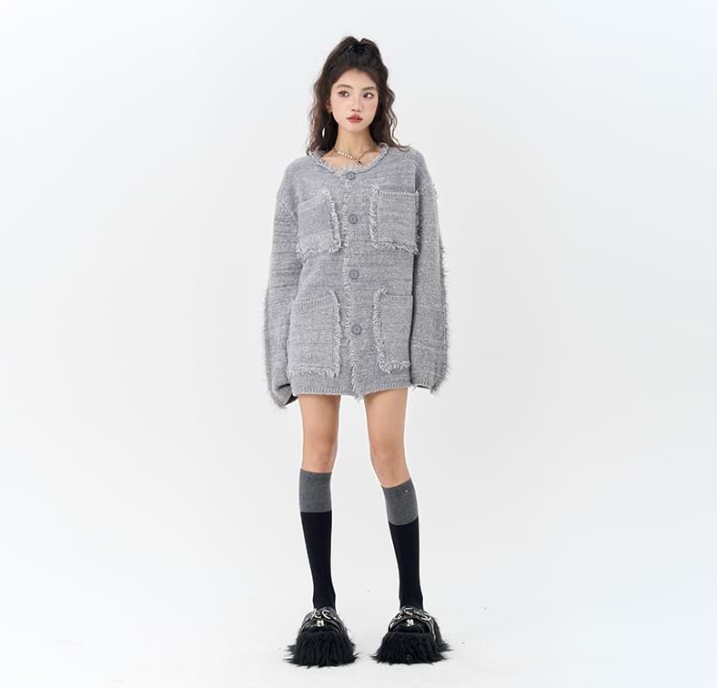 Multi Pocket Distressed Hem Cardigan - Image 8