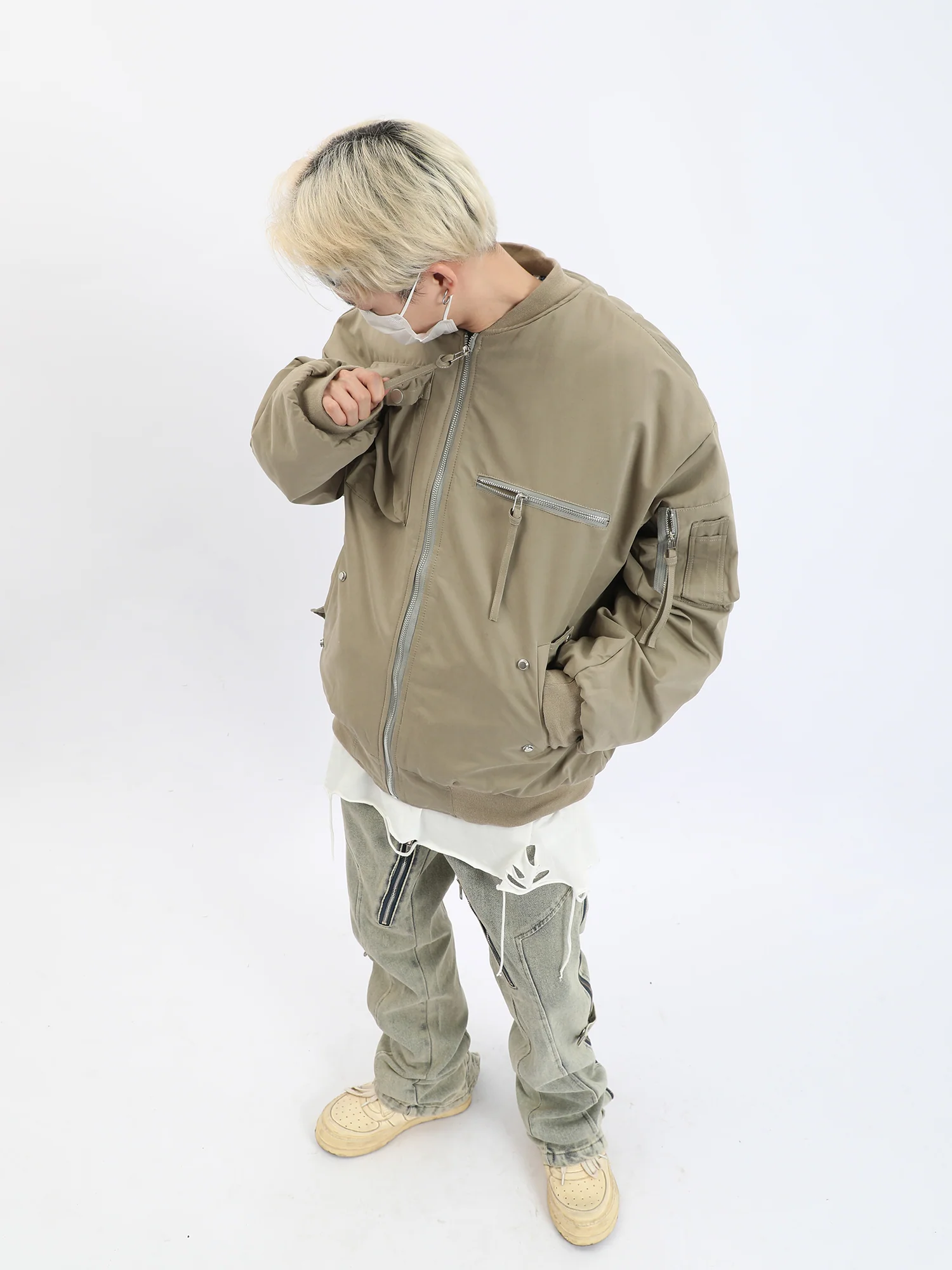 Multi Pocket Oversized Bomber Jacket - Image 3