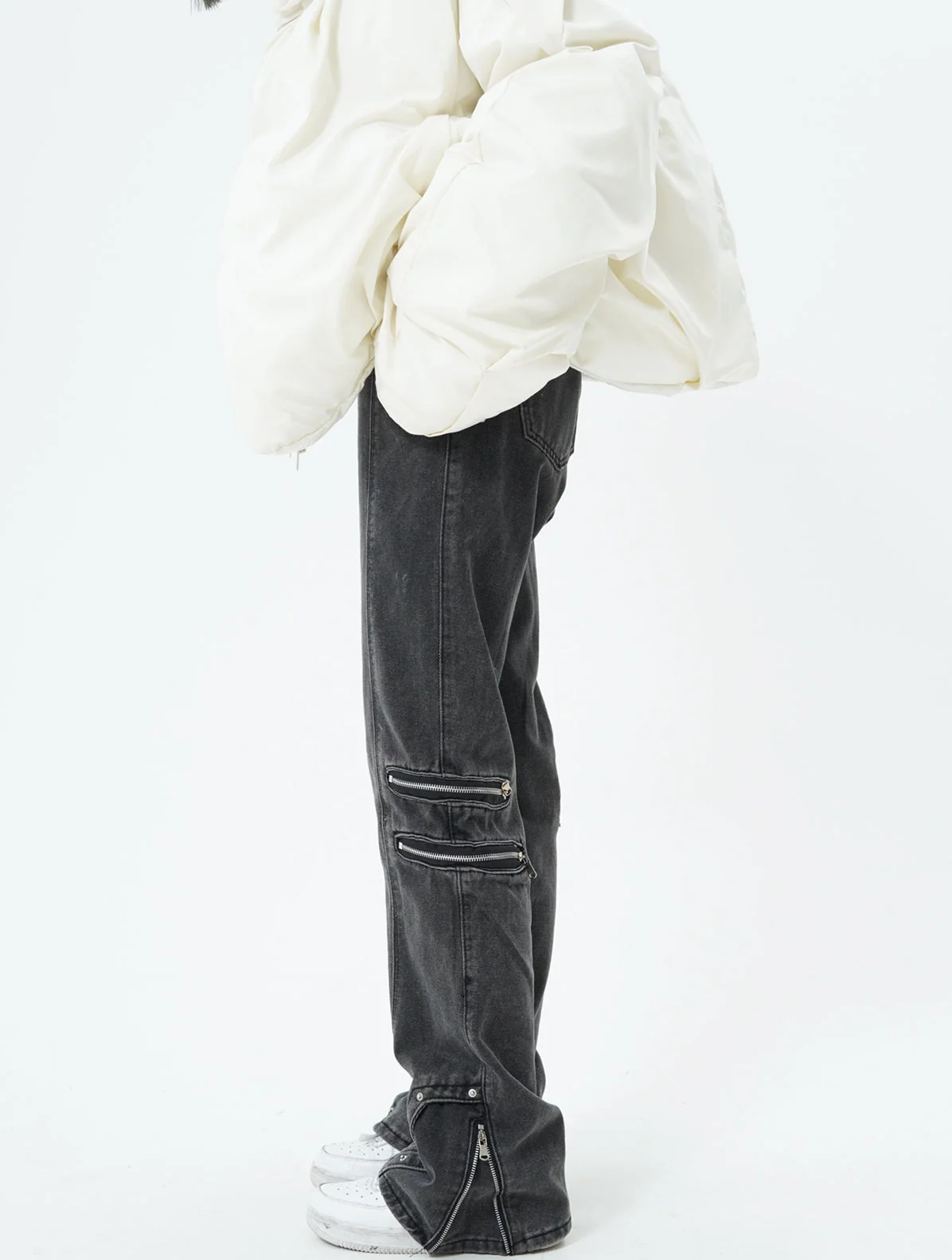 Multi Zip Button Hem Jeans - Image 9