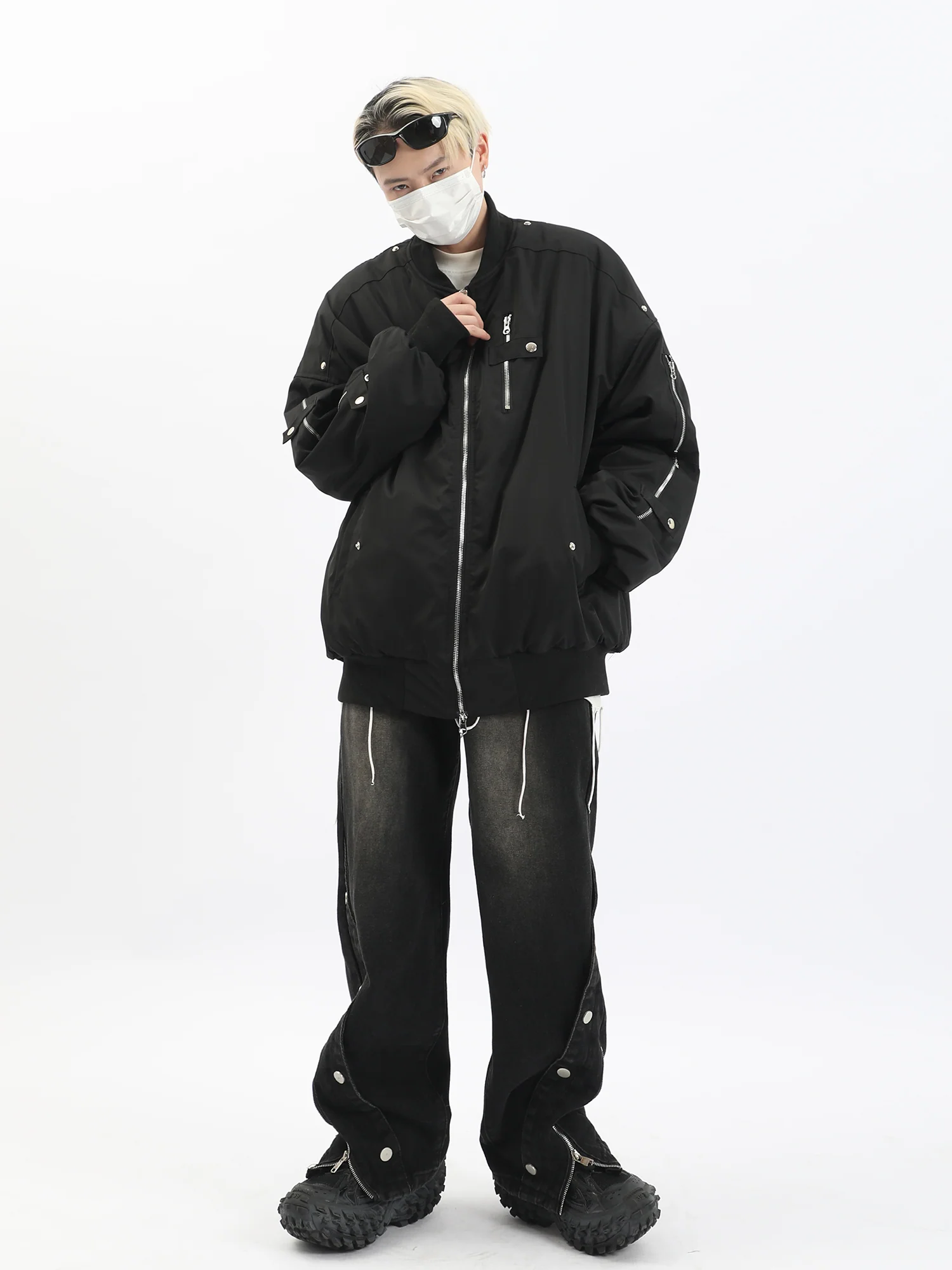 Multi Zipper Oversized Bomber Jacket - Image 3