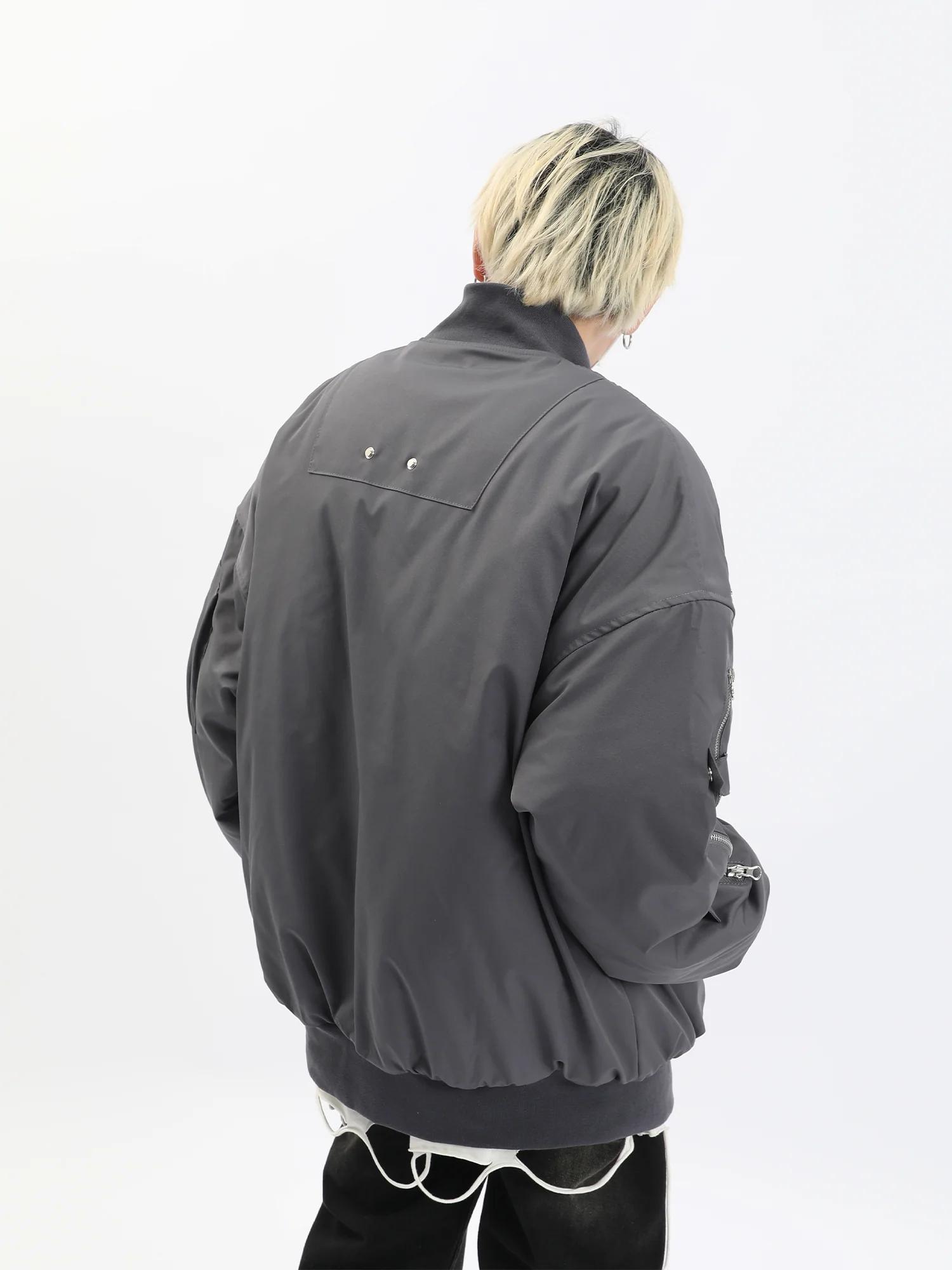 Multi Zipper Oversized Bomber Jacket - Image 6