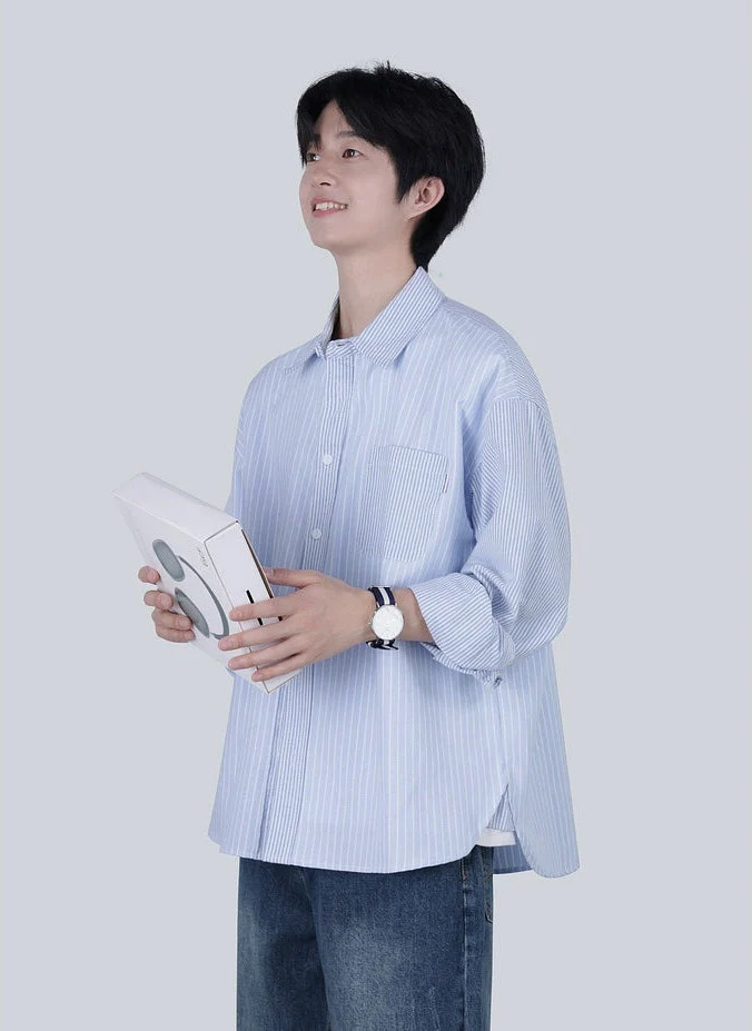 Narrow-Stripe Button-Up Long Sleeve Shirt - Image 2