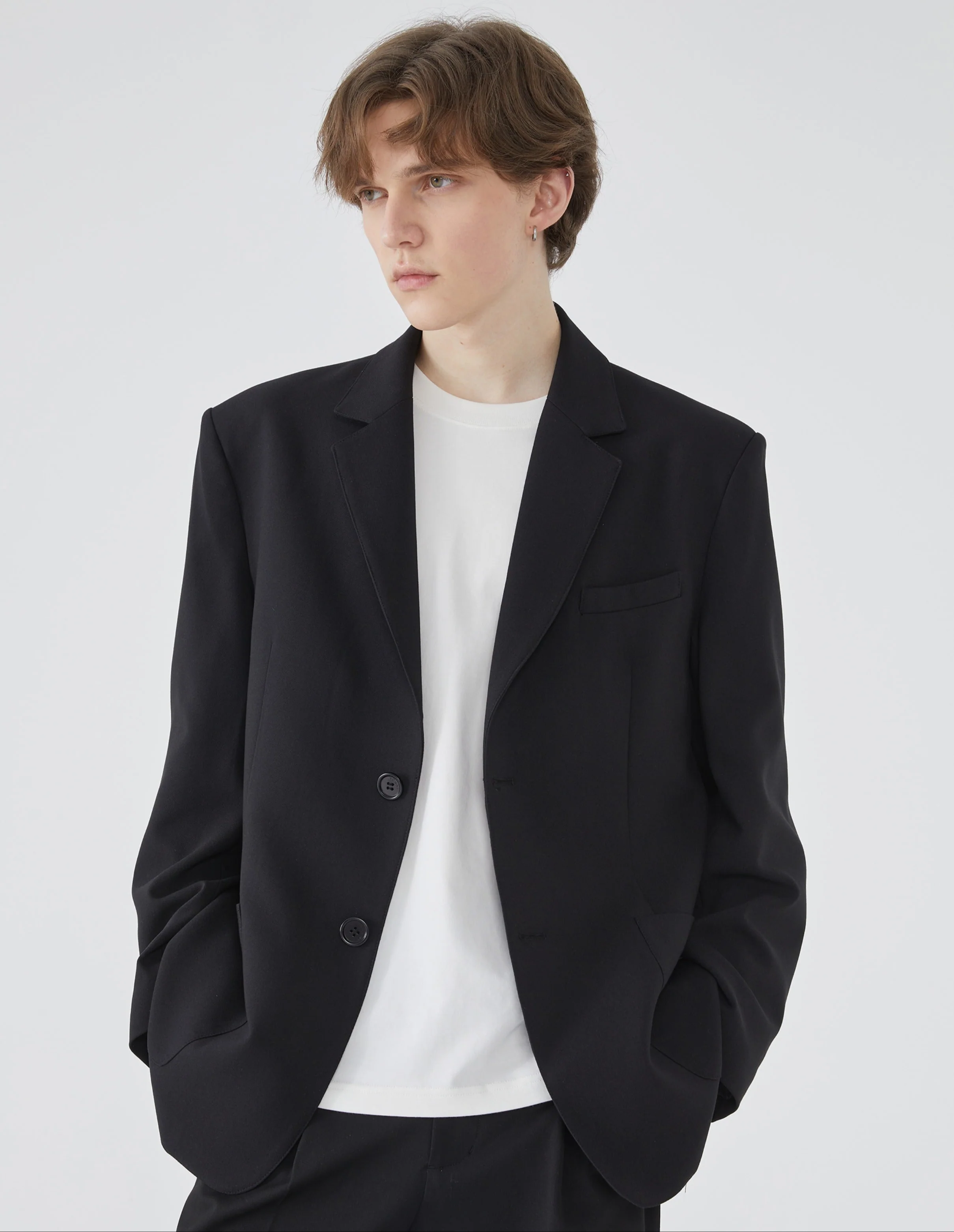 Notched Lapel Single-Breasted Blazer with Pockets - Image 3