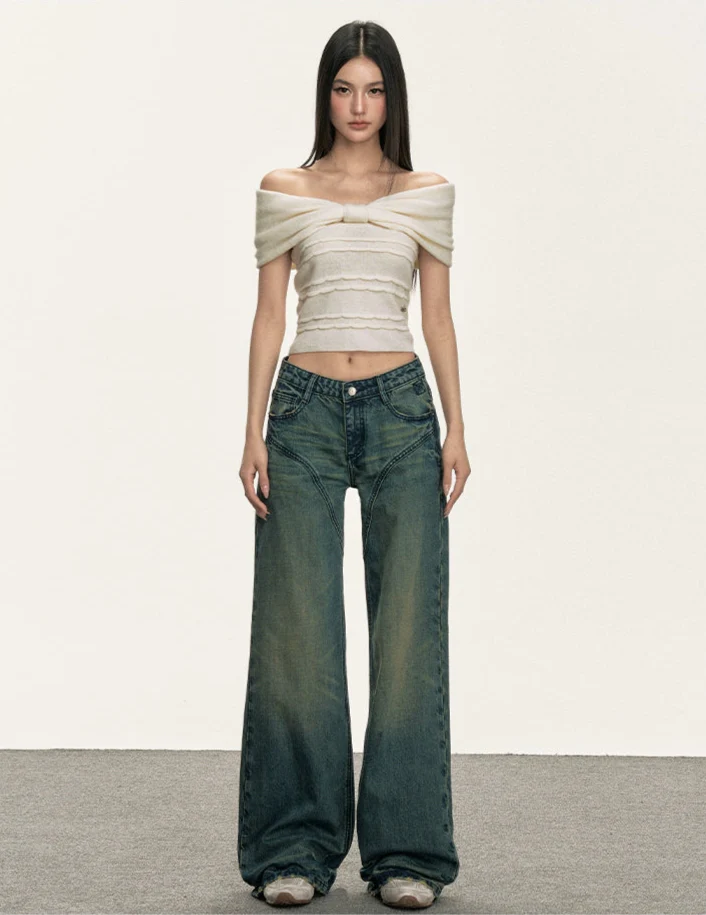 Off Shoulder Bow Knit Top and Textured Stripes - Image 5