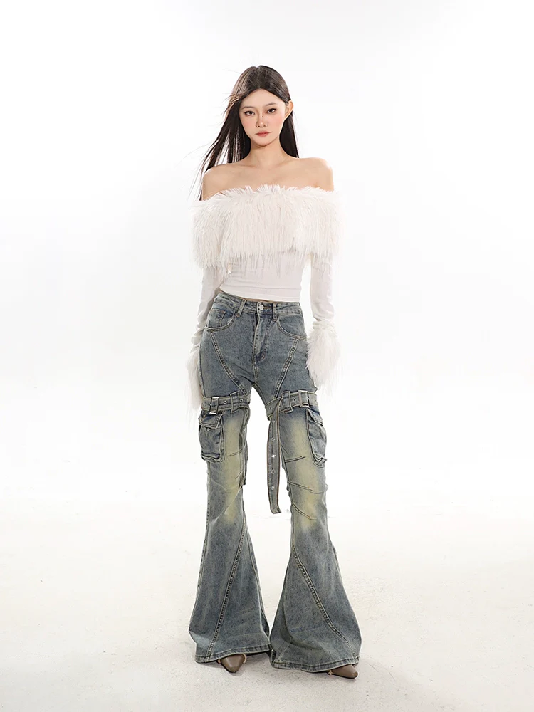 Off-Shoulder Faux Feather Fringe Knit Top - Image 24
