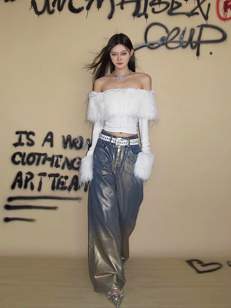 Off-Shoulder Faux Feather Fringe Knit Top - Image 27