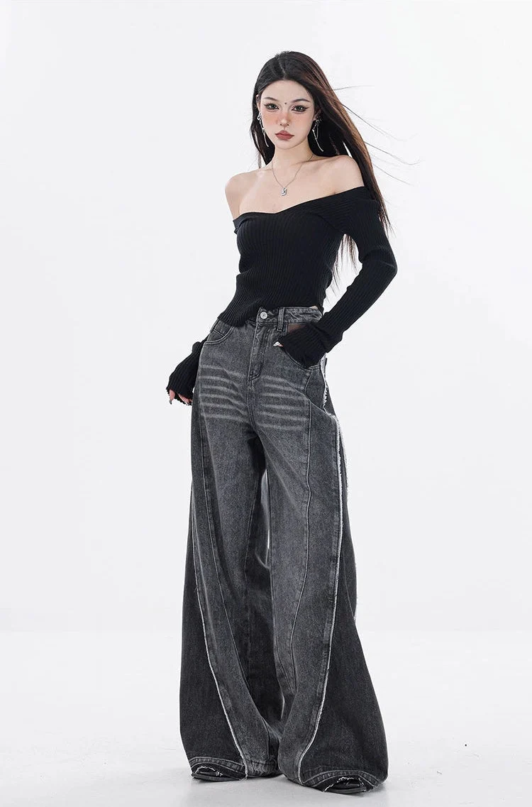 Off Shoulder Knit Long Sleeve Top with Side Slit - Image 13