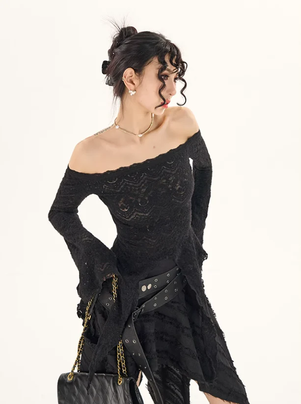 Off-Shoulder Lace Bell Sleeve Top - Image 8