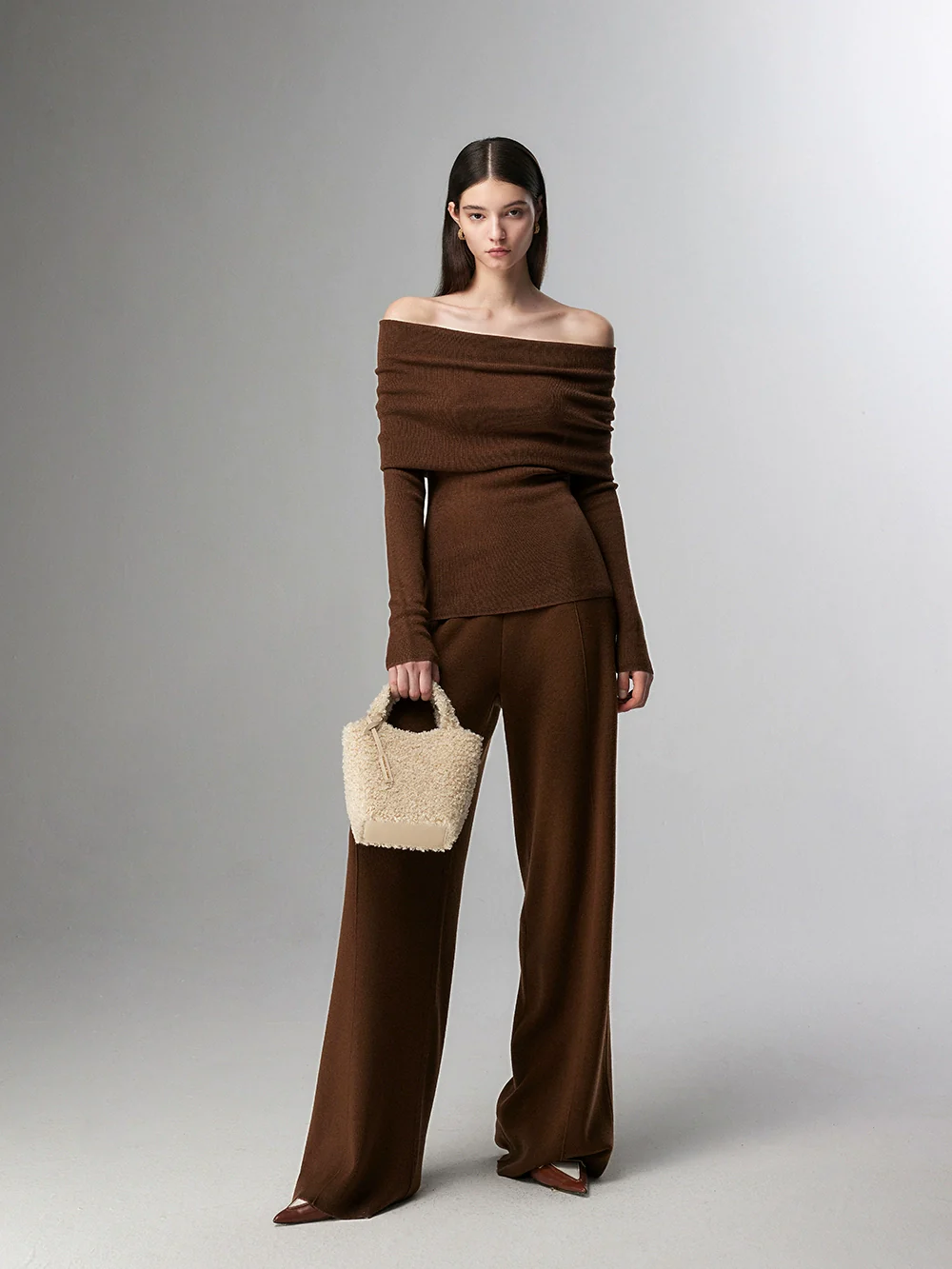 Off-Shoulder Ribbed Knit Layered Long Sleeve Sweater - Image 37