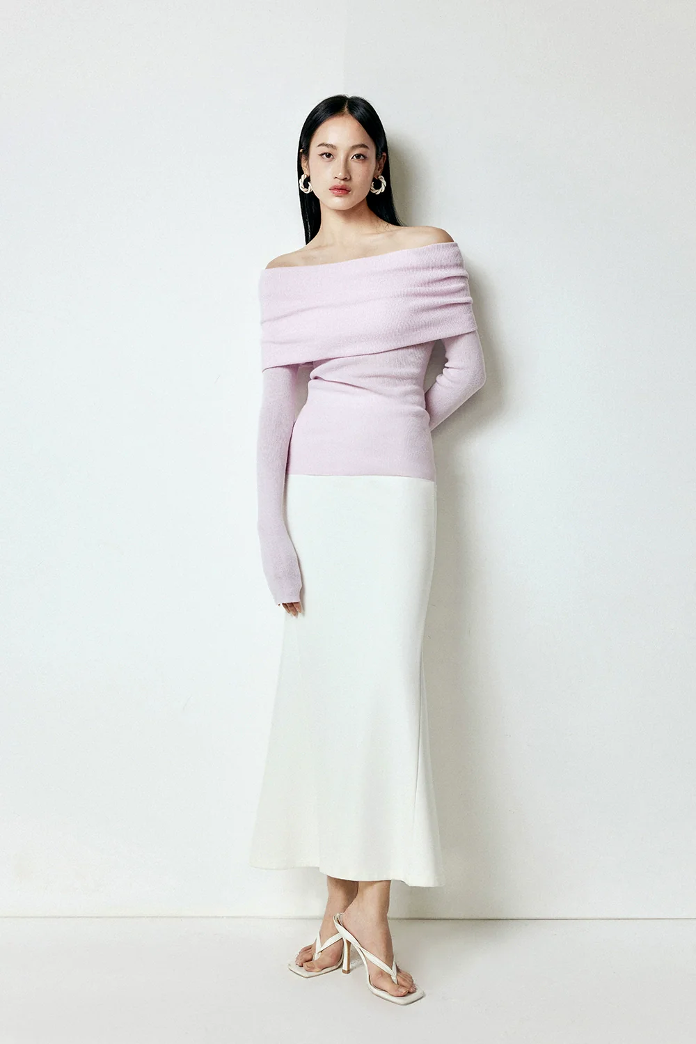 Off-Shoulder Ribbed Knit Long Sleeve Sweater Top - Image 16