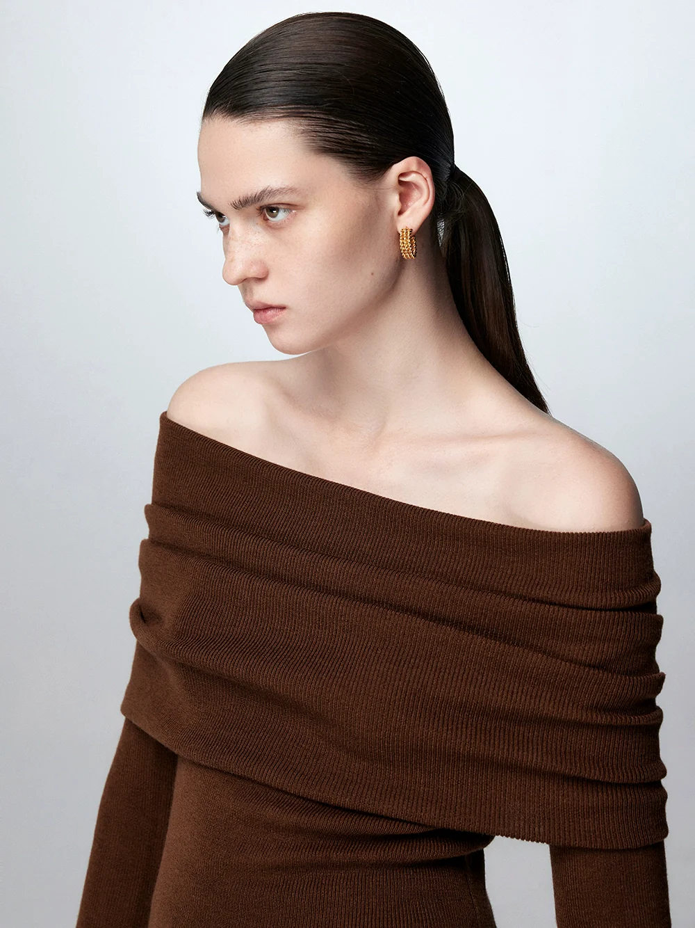 Off-Shoulder Ribbed Knit Long Sleeve Sweater Top - Image 39