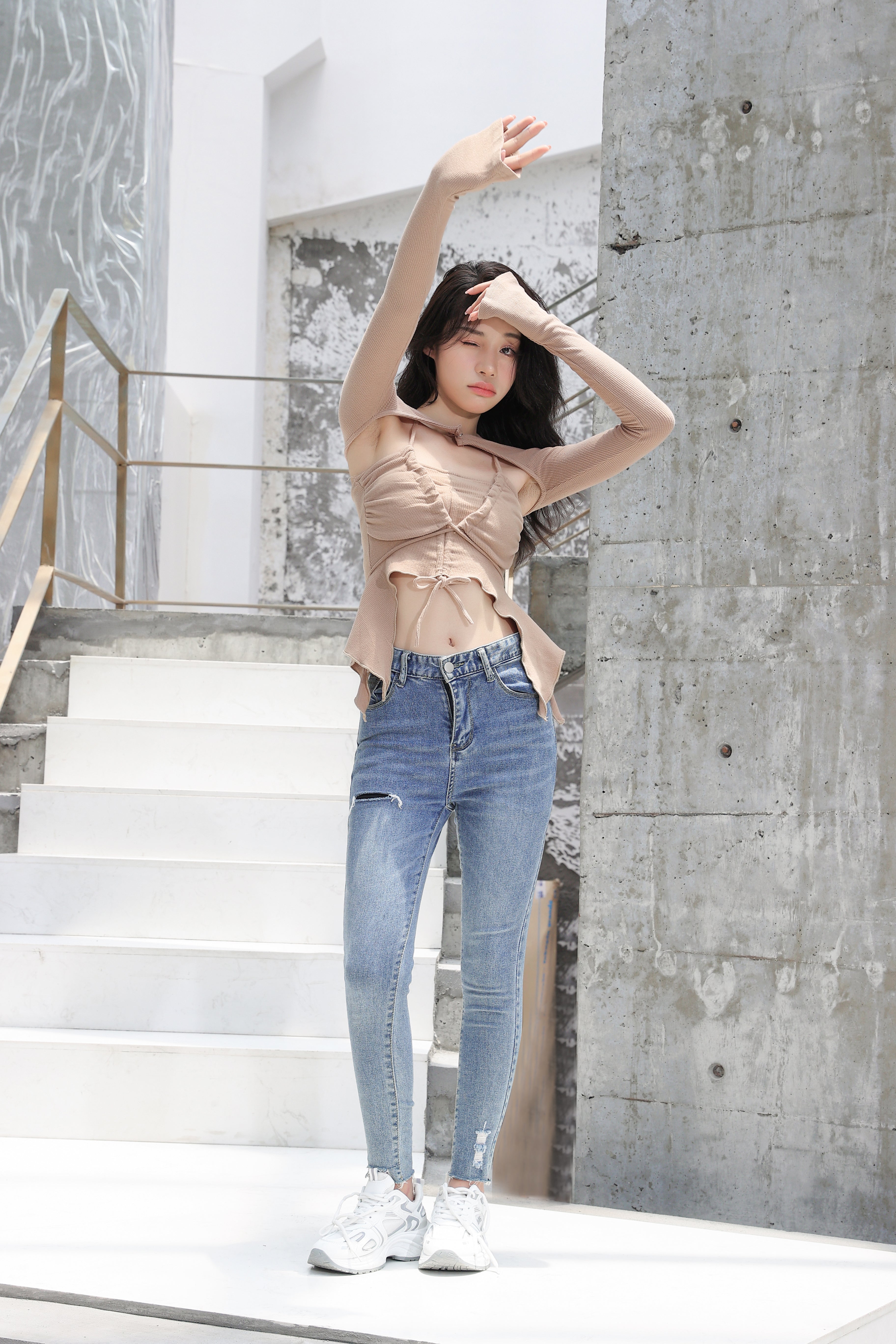 Off Shoulder Shrug Warmer and Ruched Halter Layered Crop Top - Image 19