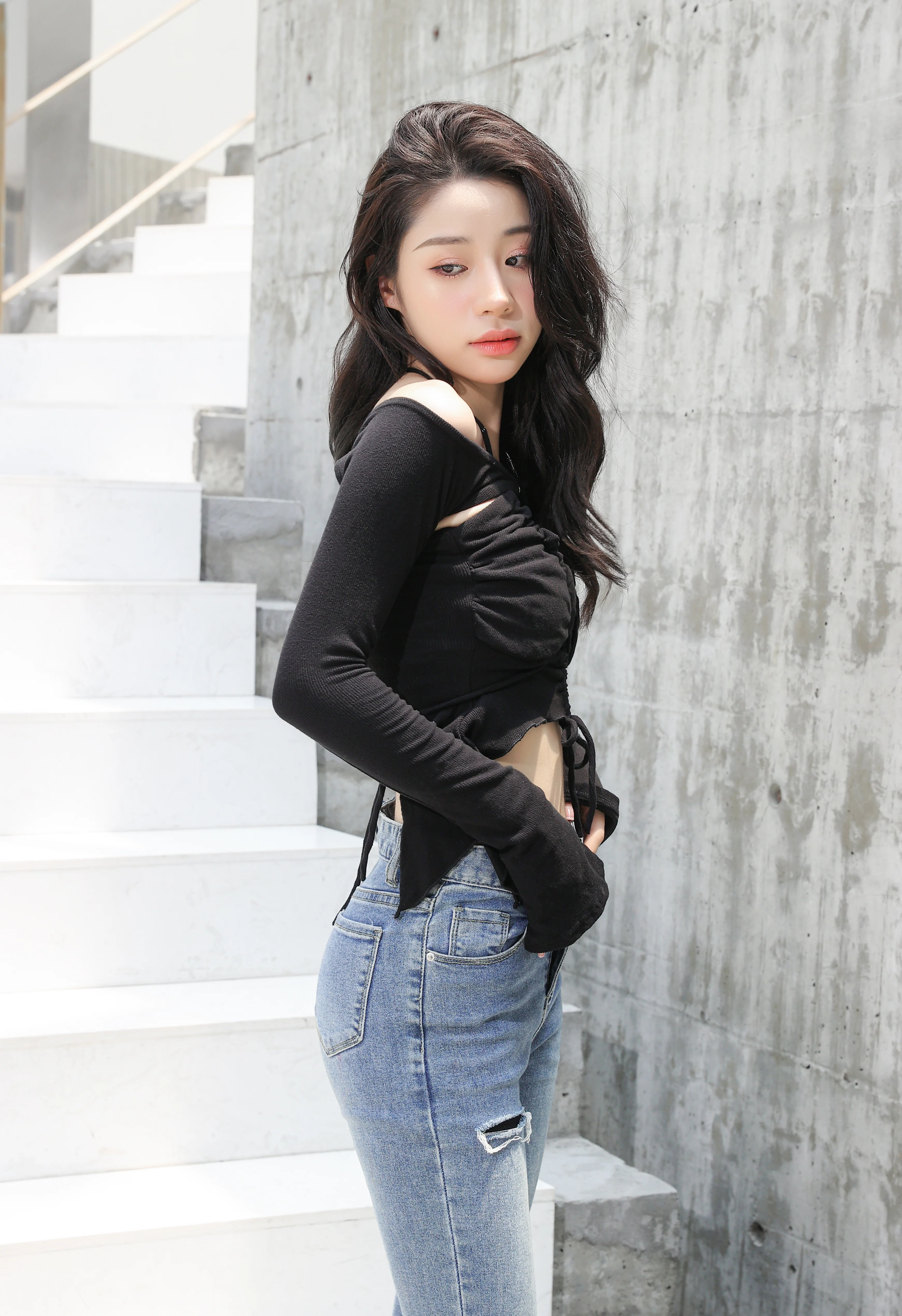 Off Shoulder Shrug Warmer and Ruched Halter Layered Crop Top - Image 29