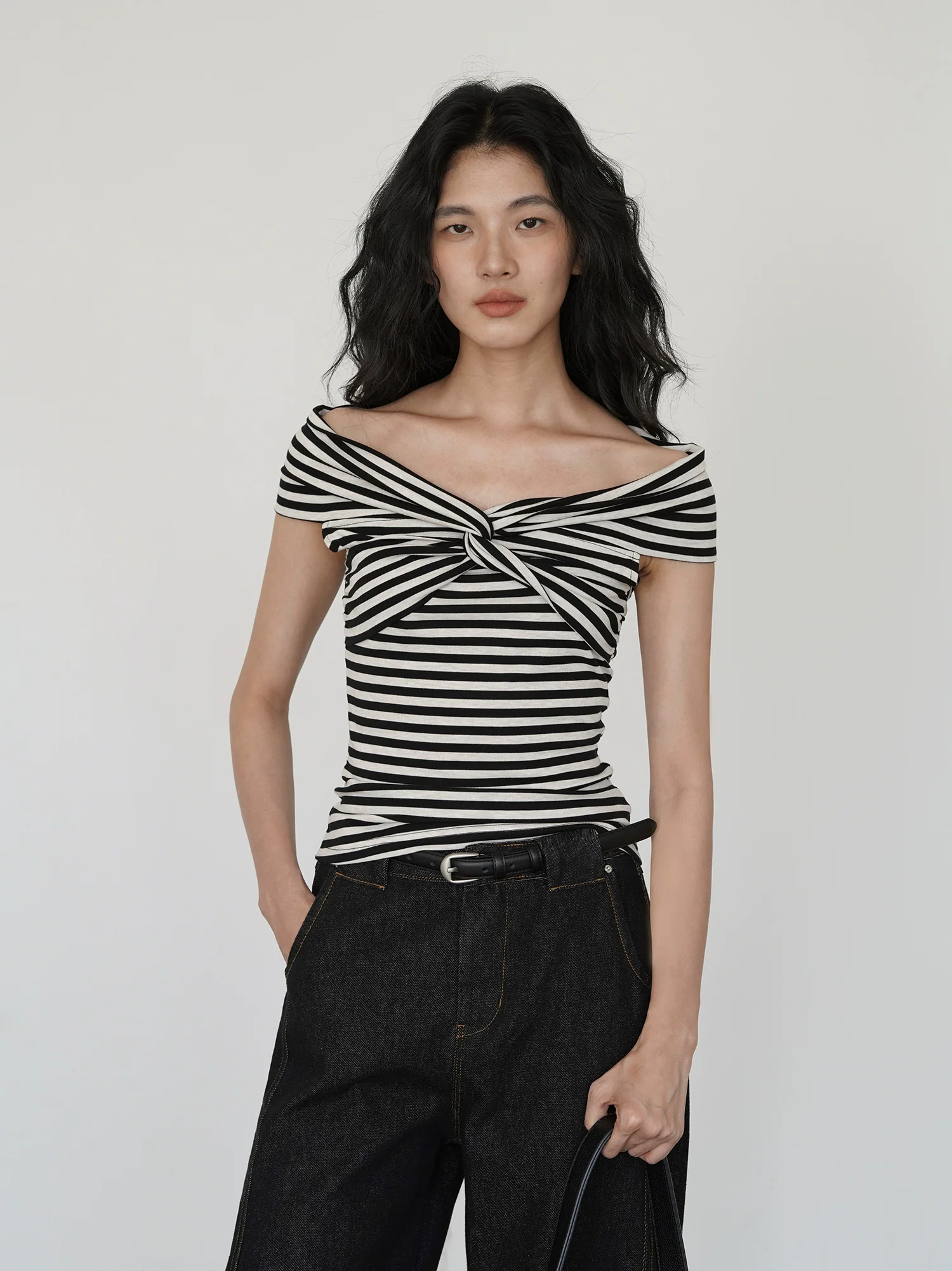 Off Shoulder Twist Front Stripe Top - Image 2