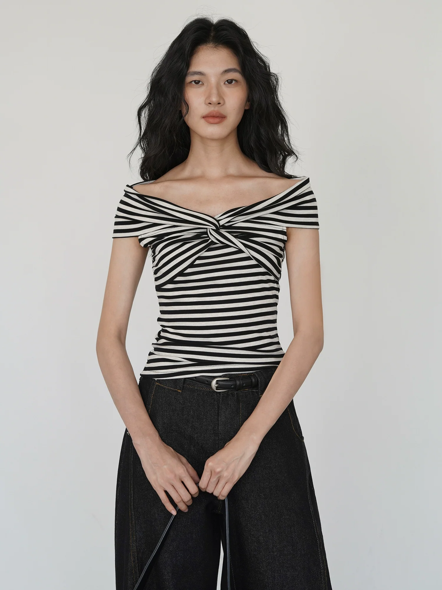 Off Shoulder Twist Front Stripe Top - Image 3