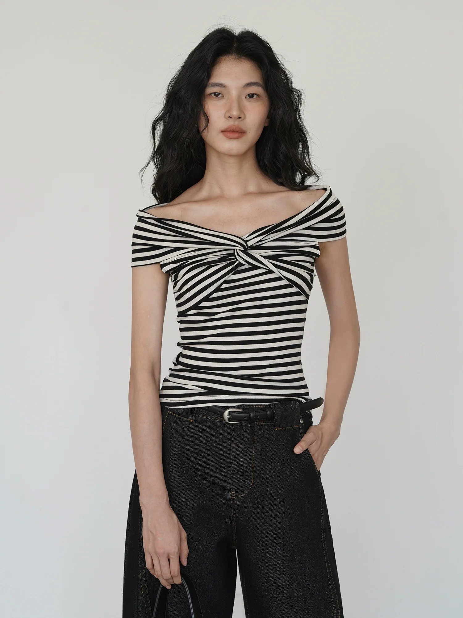 Off Shoulder Twist Front Stripe Top - Image 4