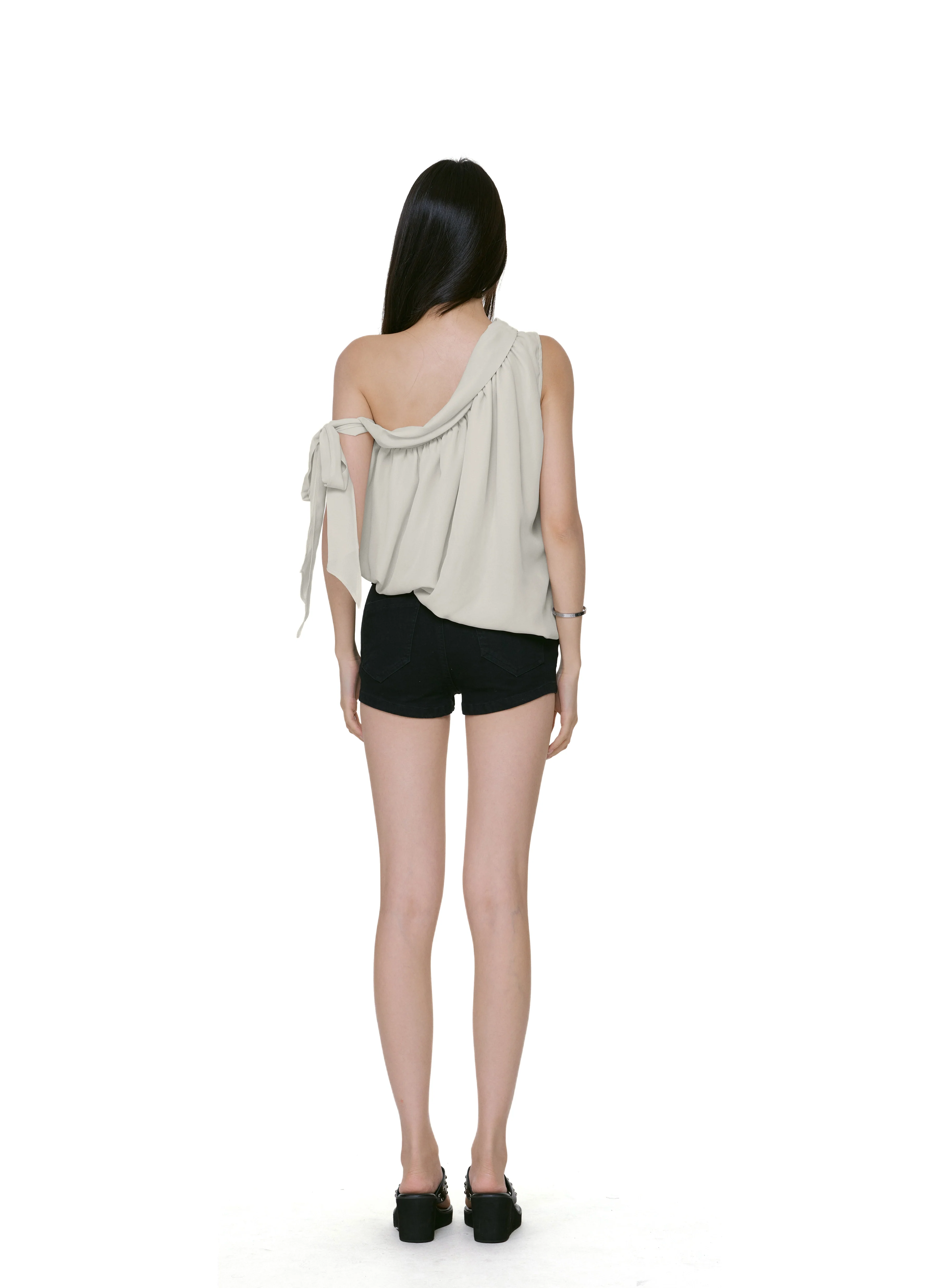 One Shoulder Draped Tie Sleeve Top - Image 8