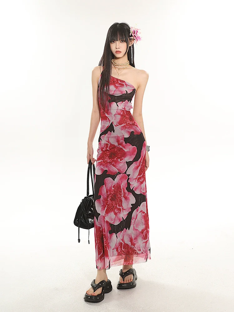 One Shoulder Floral Maxi Dress with Back Cut-Out Detail - Image 2