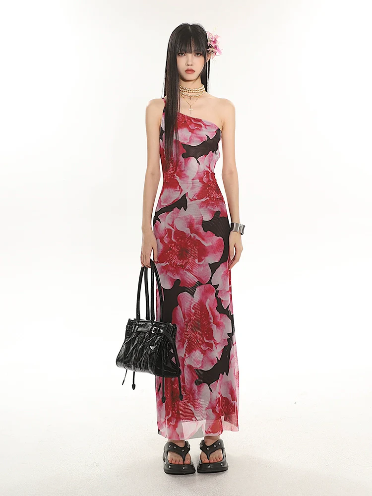 One Shoulder Floral Maxi Dress with Back Cut-Out Detail - Image 4
