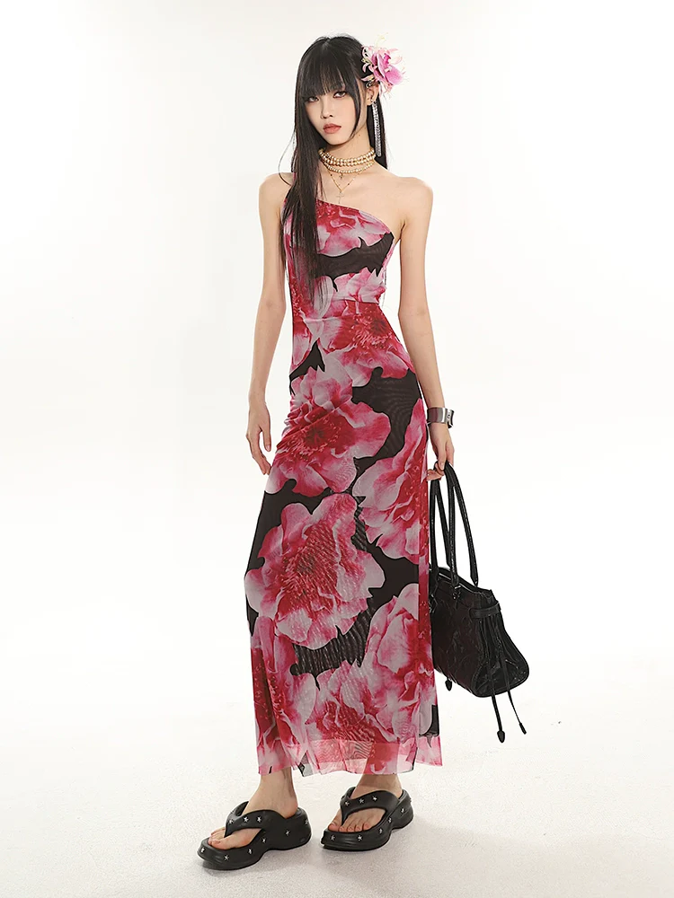 One Shoulder Floral Maxi Dress with Back Cut-Out Detail - Image 5