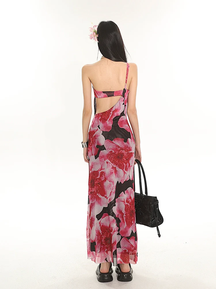 One Shoulder Floral Maxi Dress with Back Cut-Out Detail - Image 6