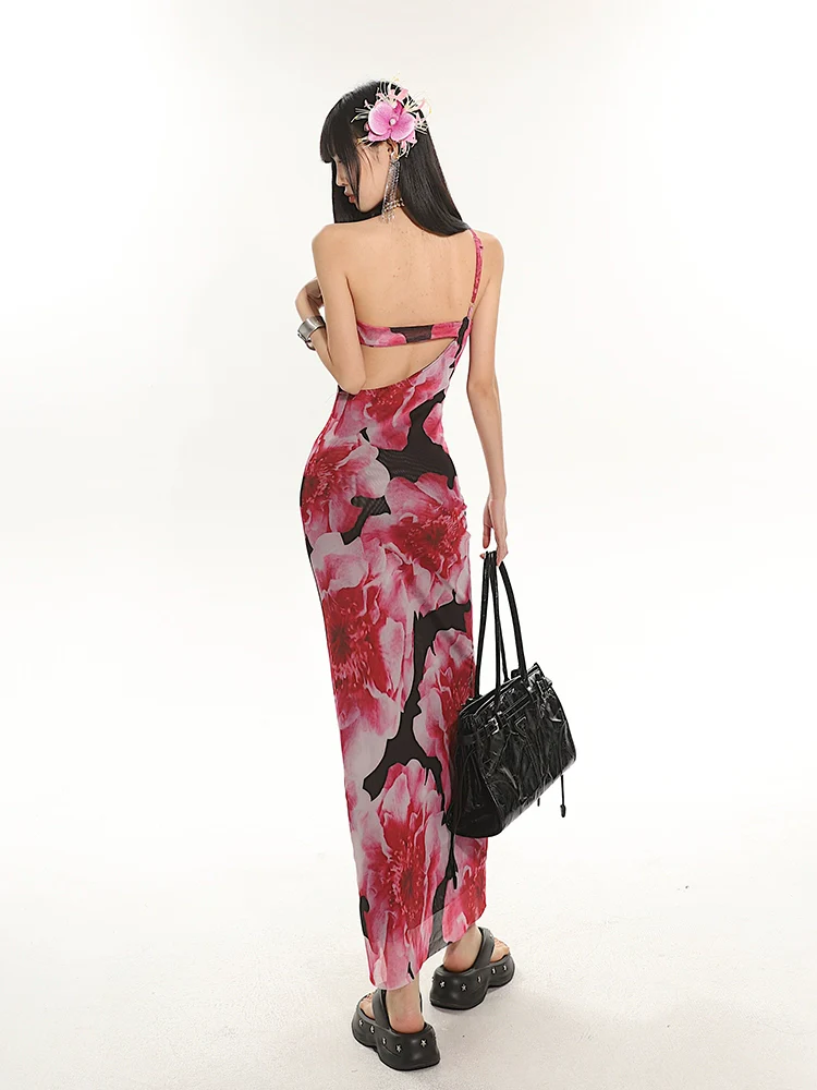 One Shoulder Floral Maxi Dress with Back Cut-Out Detail - Image 7