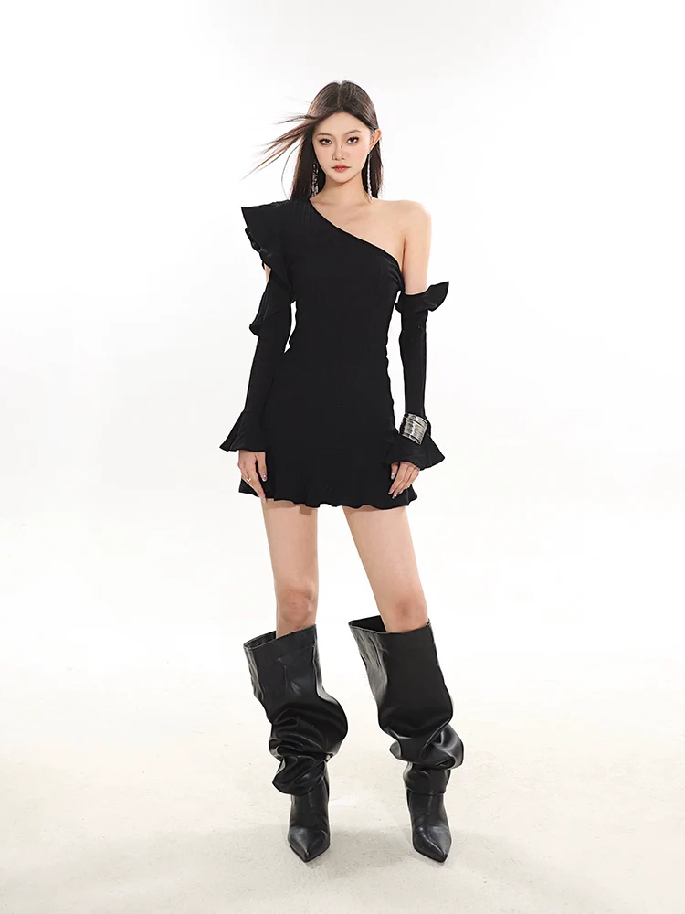 One-Shoulder Ruffled Hem Bodycon Dress - Image 9