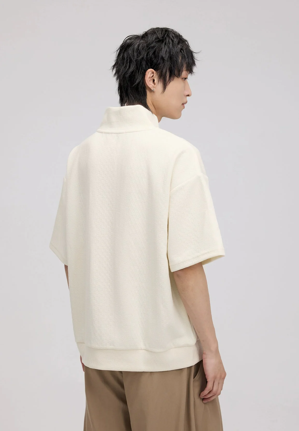 Overlap Collar Drop Shoulder Short Sleeve Shirt - Image 3